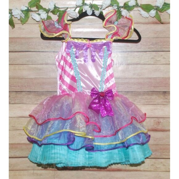 Girls Handmade Candy Girl Halloween Costume Tutu Dress Size M Layered Tulle Bow - Picture 1 of 8